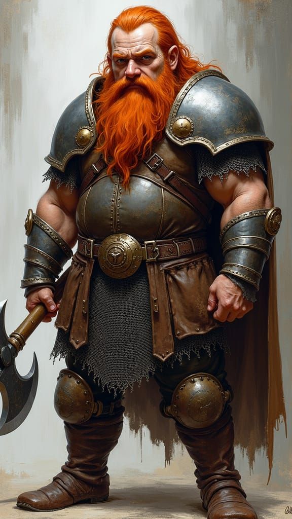 Dwarf Fighter Portrait in Realistic Oil Painting Style
