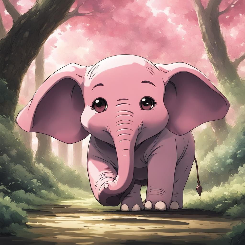 Pink Elephant in Studio Ghibli Anime Style