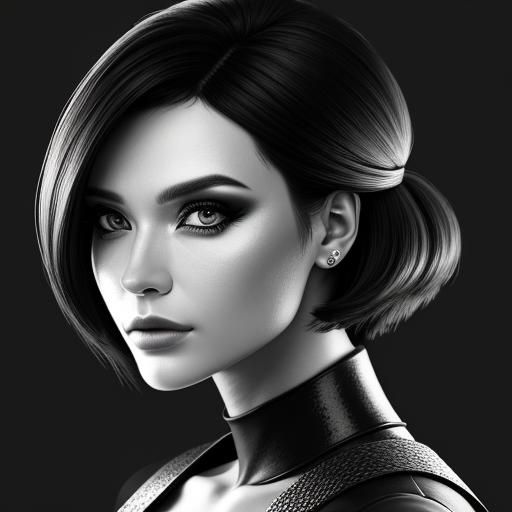 Photorealistic Black and White Portrait of Young Woman