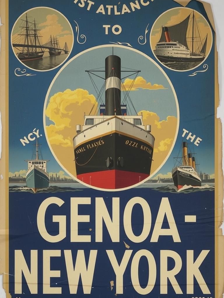 Vintage Genoa to New York Voyage Poster
