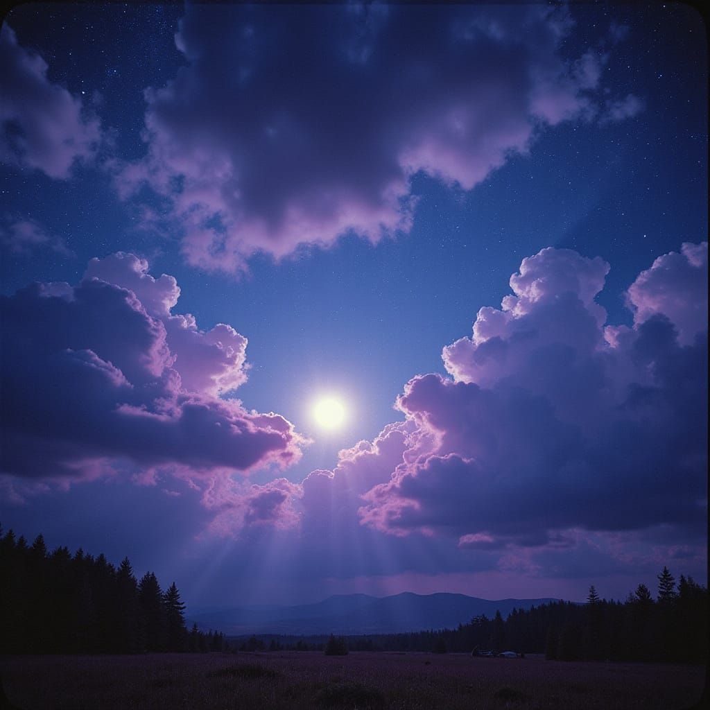 Dreamy Starry Night Sky in Nostalgic Analog Photography Styl...