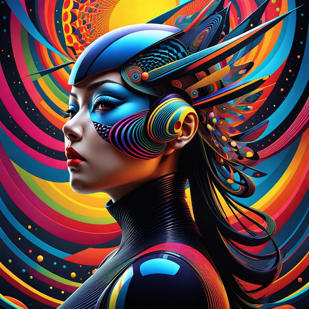 Cyberpunk Character with Abstract Geometric Design