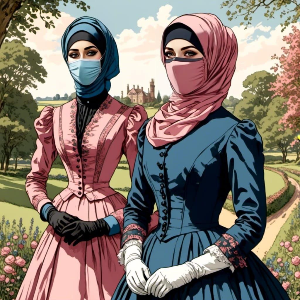 Victorian Hijabi in English Countryside Comic Art