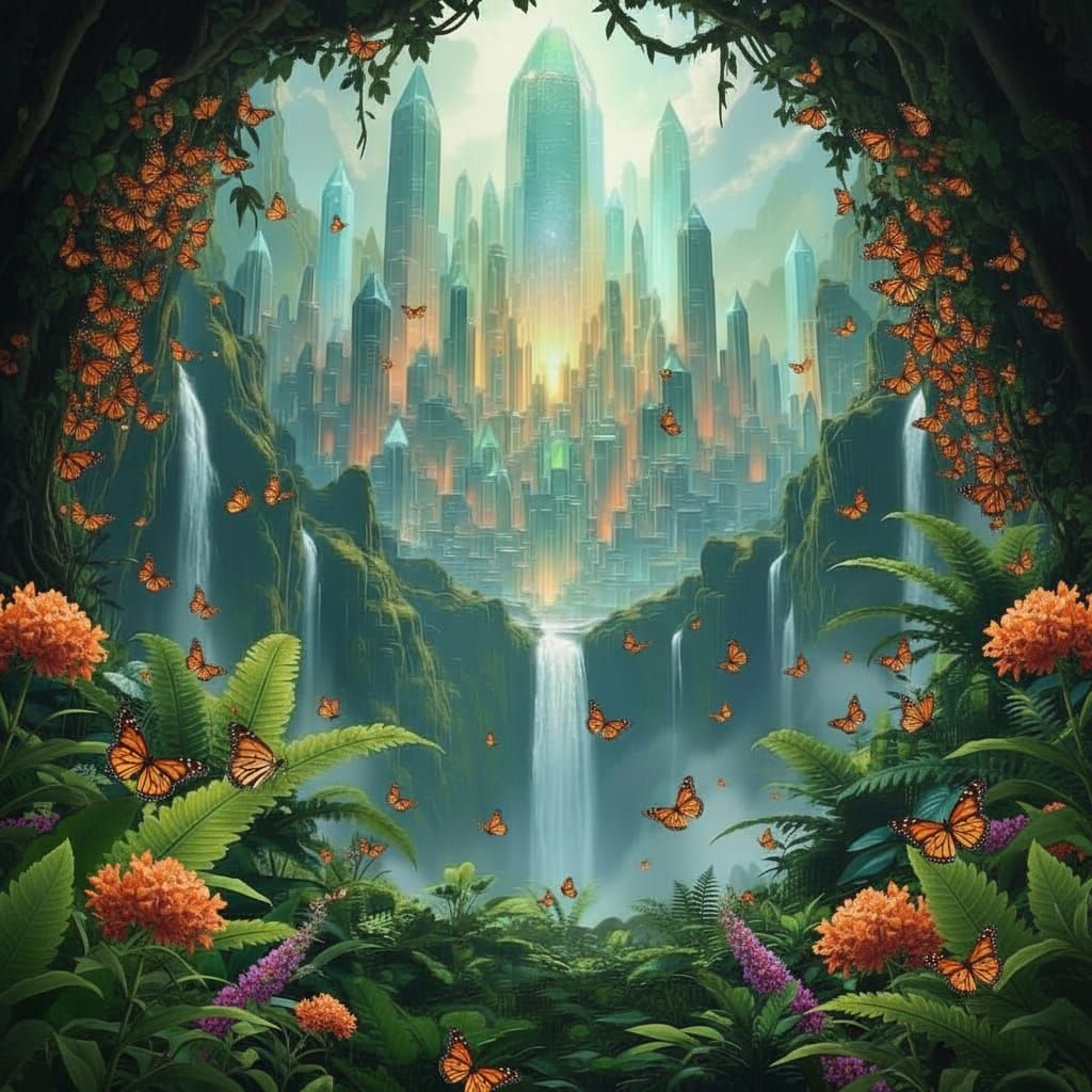 Crystal City in Mossy Crater, Cosmic Art Style