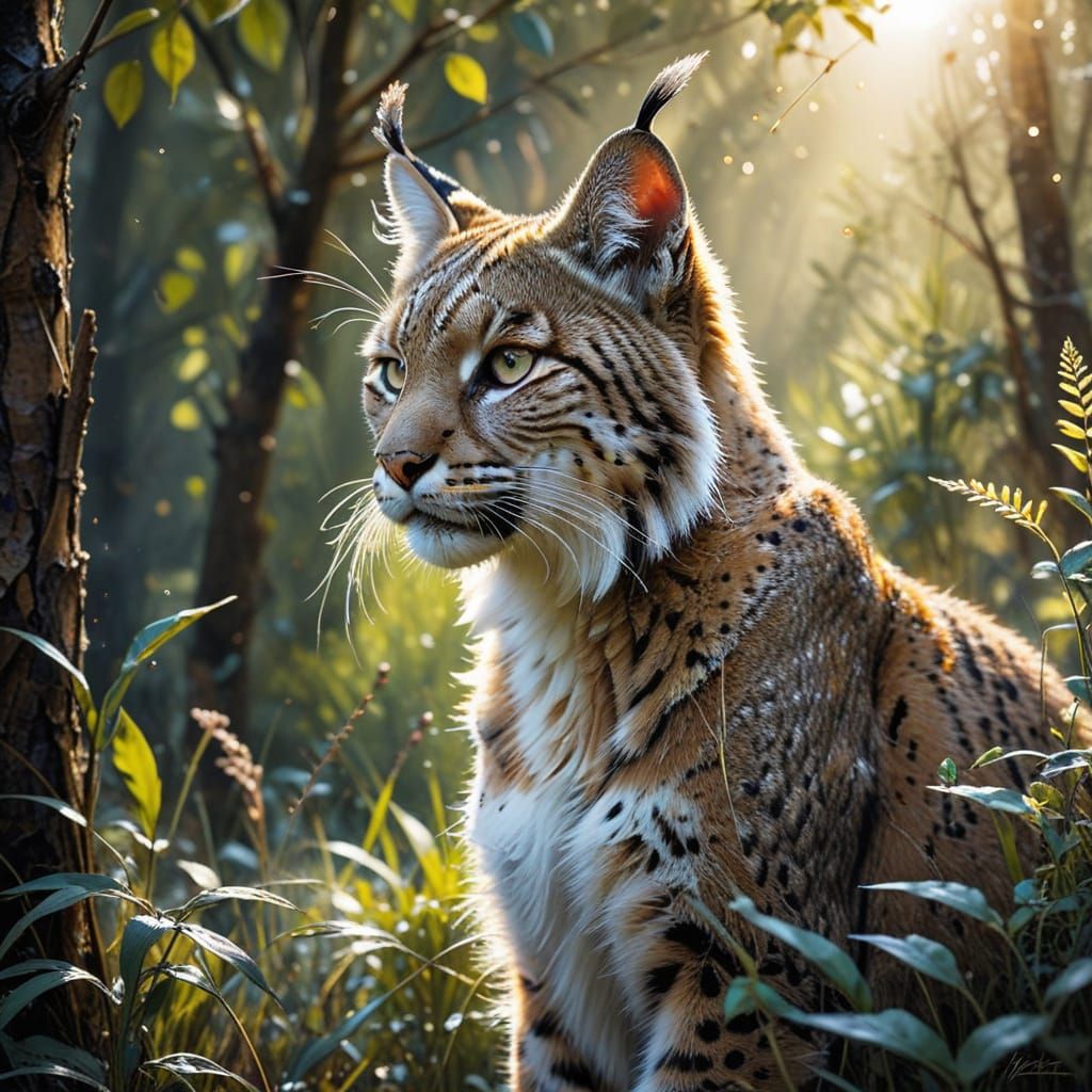 Bobcat Emerging from Forest, Expressive Watercolor