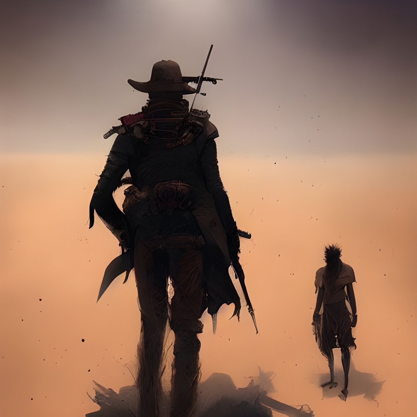 Sinister Gunslinger in Night Desert, Digital Art
