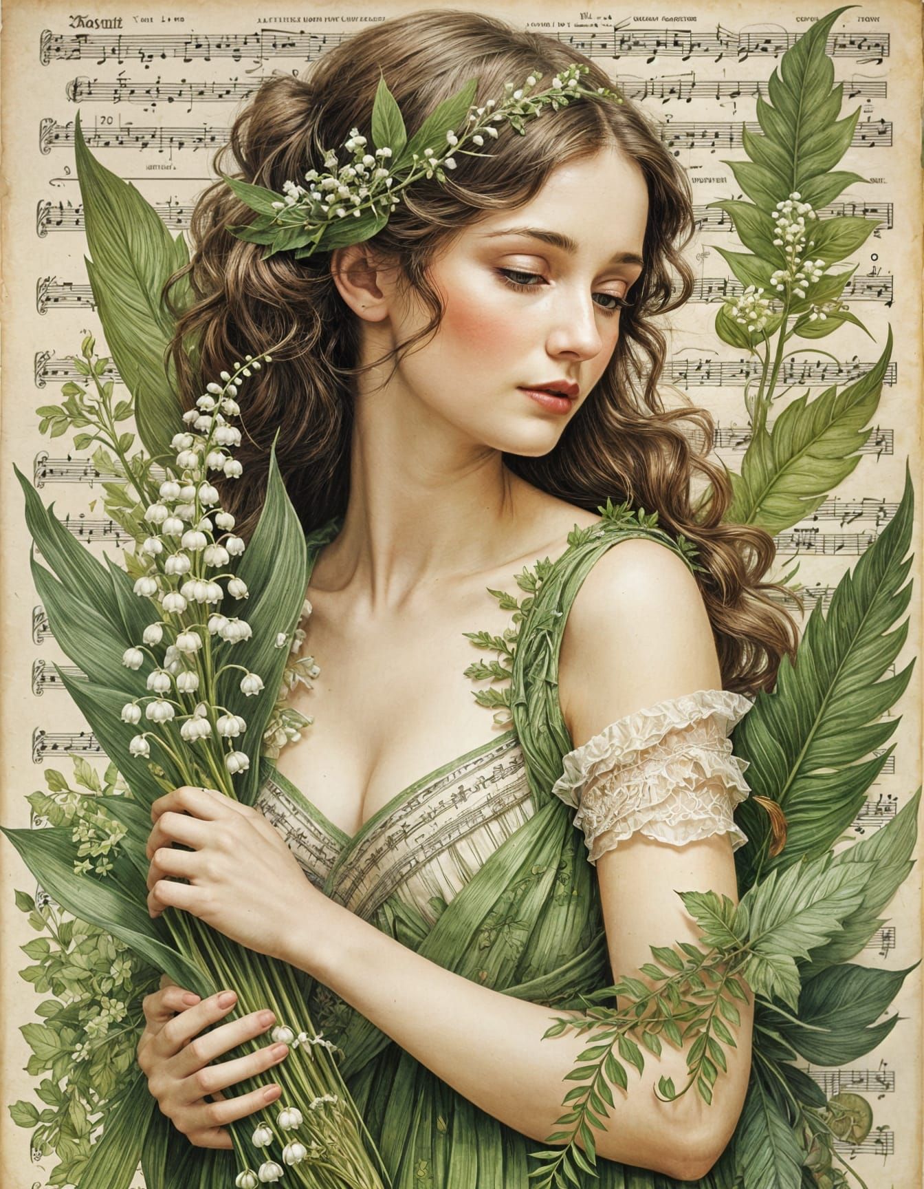 Elegant Floral Collage on Vintage Sheet Music