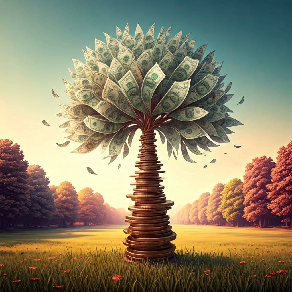 Whimsical Copper Tree in a Dreamy Landscape