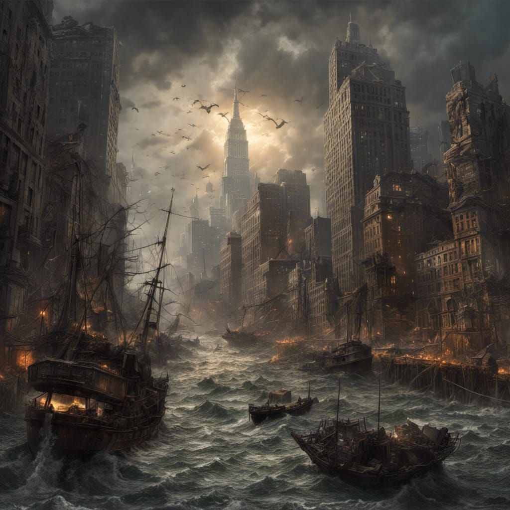 Apocalyptic Tidal Wave Devastates New York in Digital Art