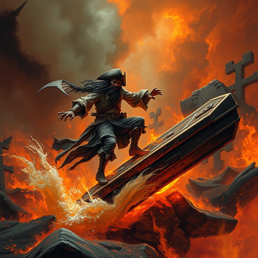 Pirate Navigates Hell's Inferno on Surfboard