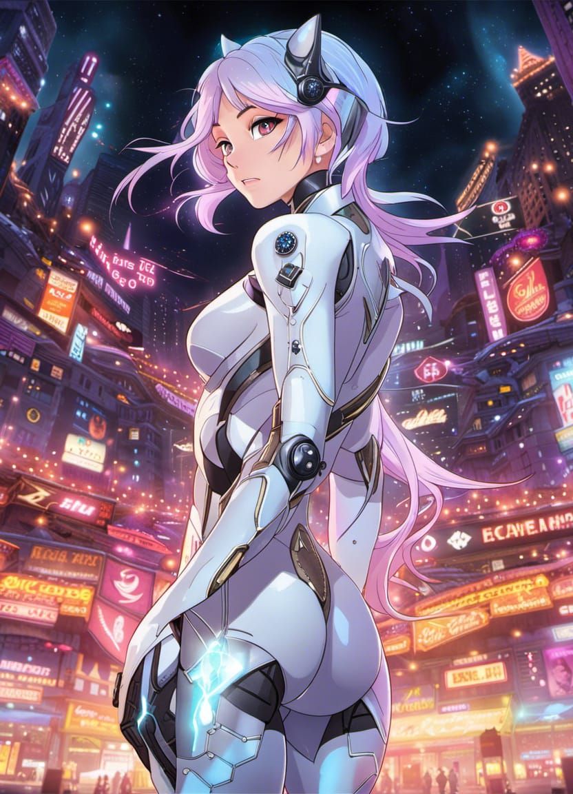 Cyberpunk Cat Girl in Futuristic Exosuit
