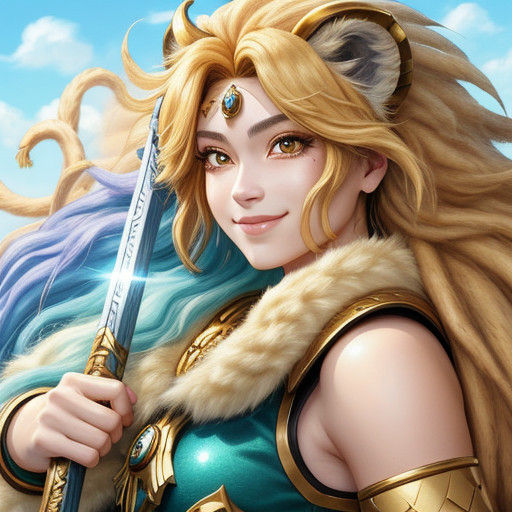 Mythological Anime Heroine in Vibrant Pastel Colors