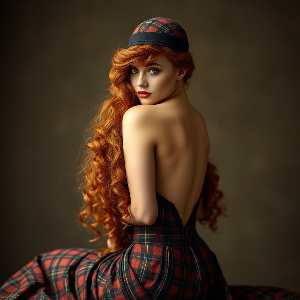 Glamorous 1920s Scottish Beauty in Tartan Elegance