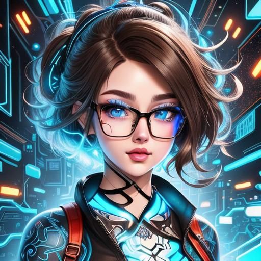 Nerdy Woman Portrait in Inkcore Letterpunk Style