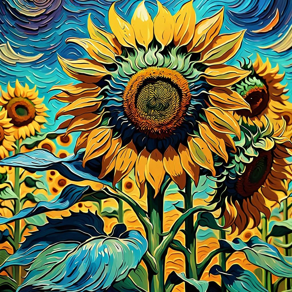 Van Gogh Painting Sunflowers: Impasto Psychedelic Art