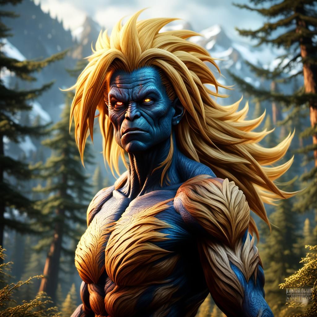 Female Sasquatch Super Saiyan in Detailed Matte Painting