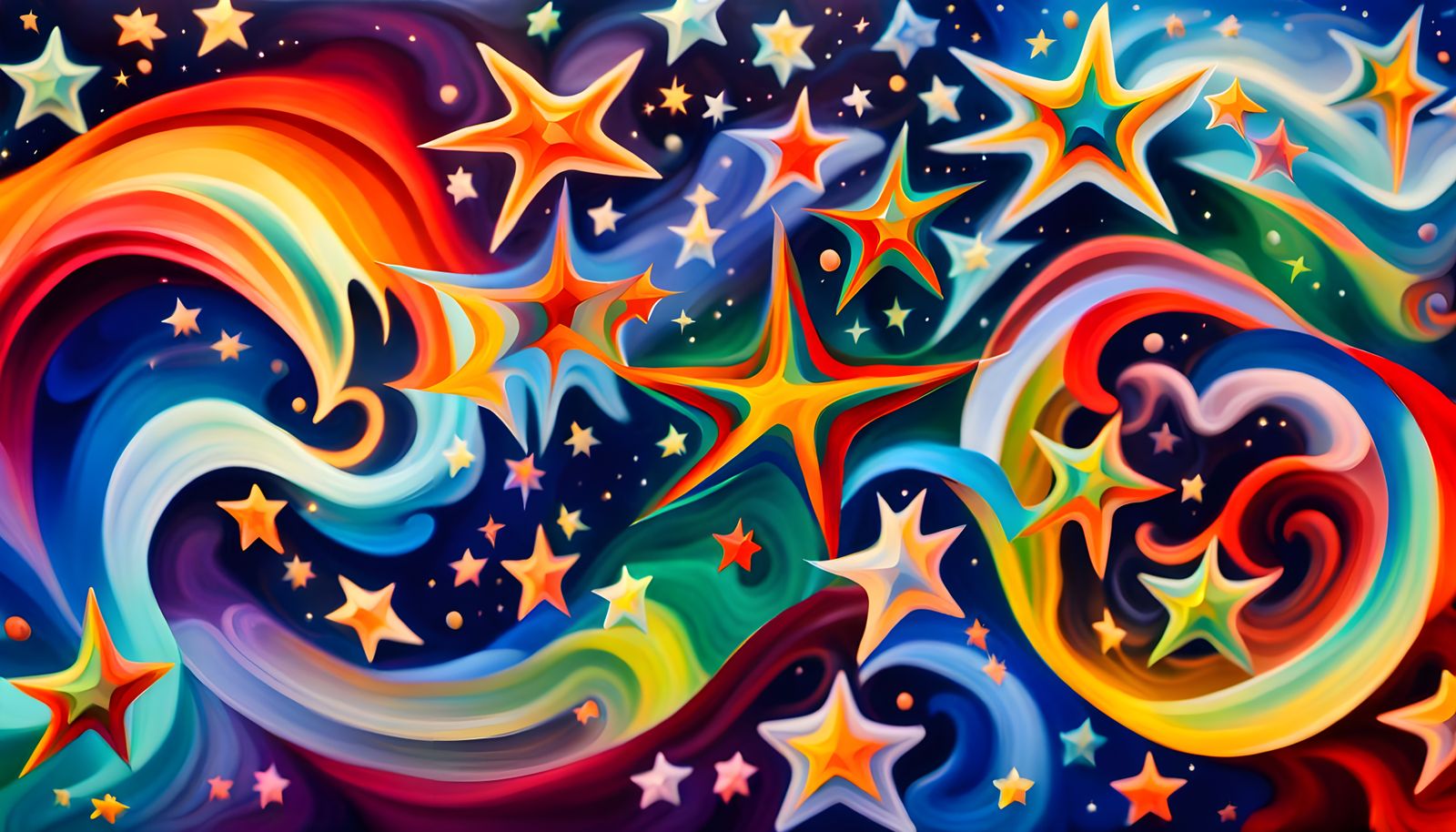 Iridescent Cosmic Star Beings in Impasto Style