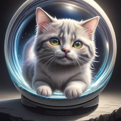 Adorable Cat in Spaceship, Digital Art