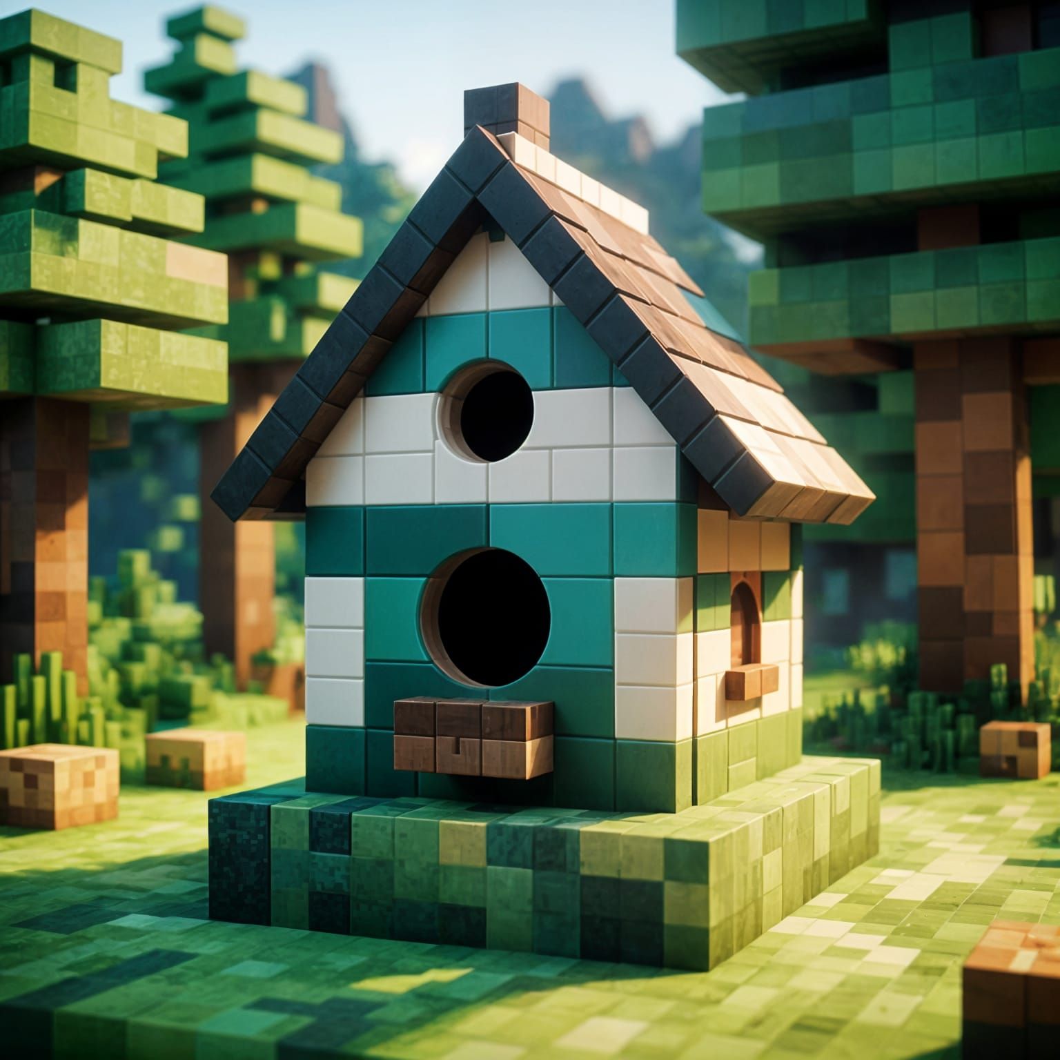 Minecraft Birdhouse in Realistic Blocky Style