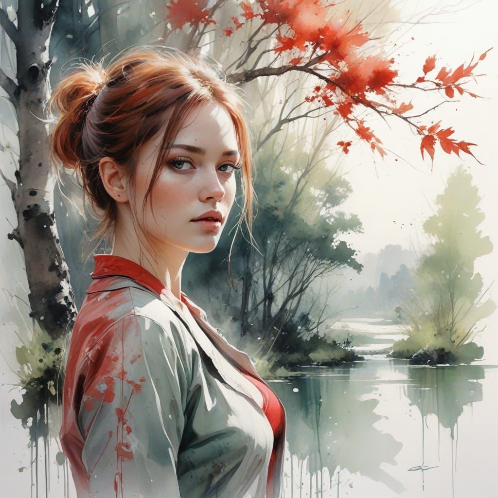 Traveler on Forest Path in Watercolor Style