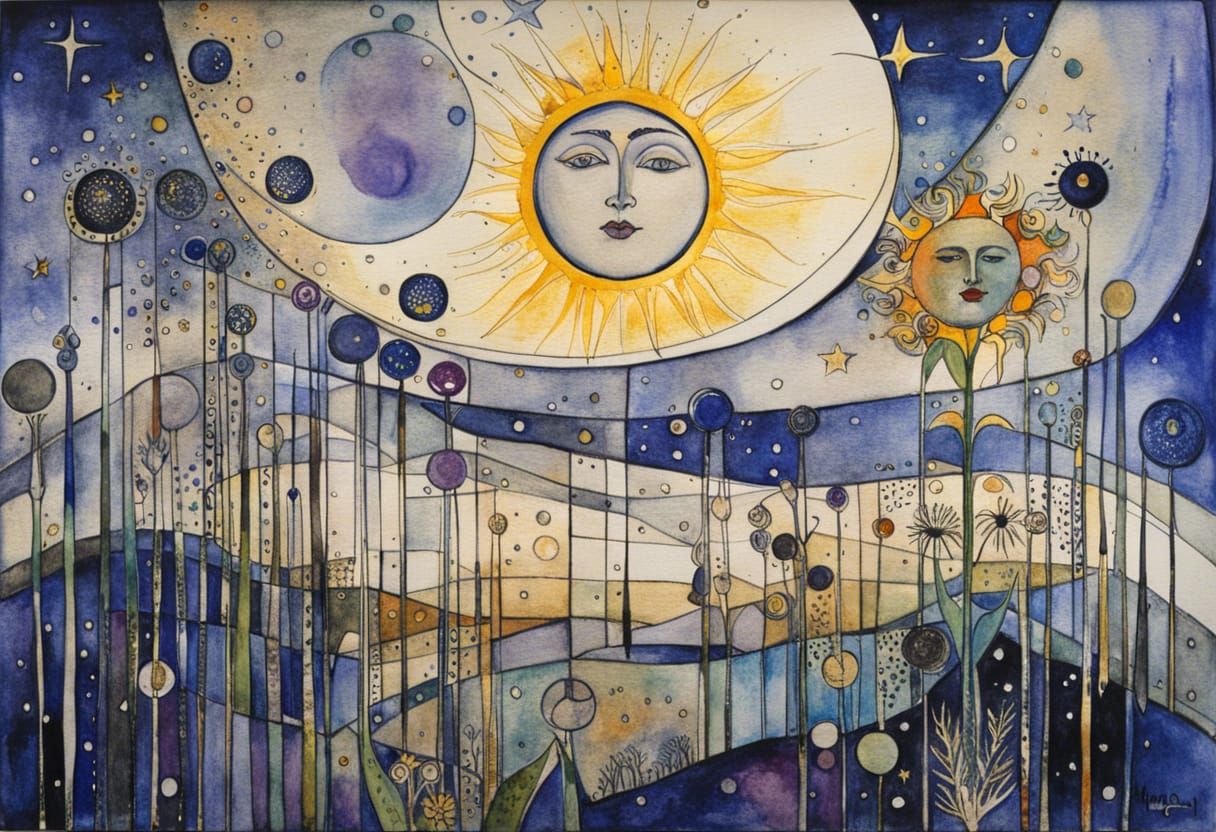 Celestial Watercolor Painting Inspired by Mackintosh and Cha...