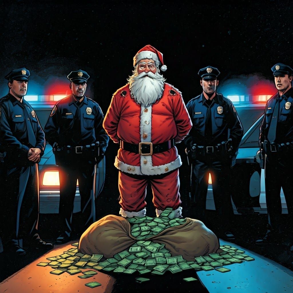 Santa Claus Caught Red-Handed in a Heist Scene