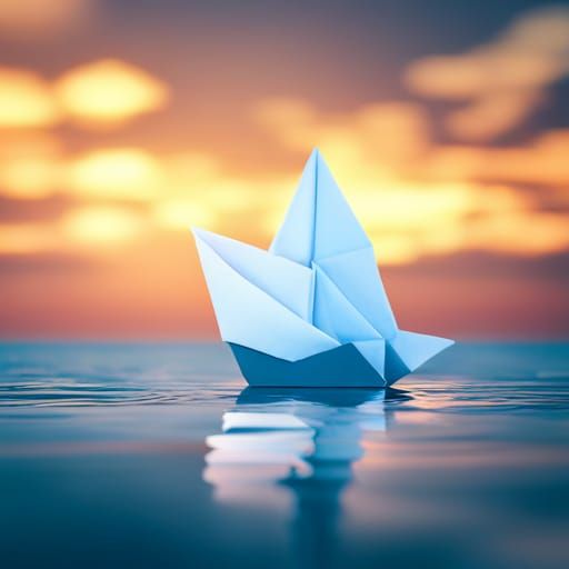 Fantasy Origami Ghost Ship on Paper Ocean