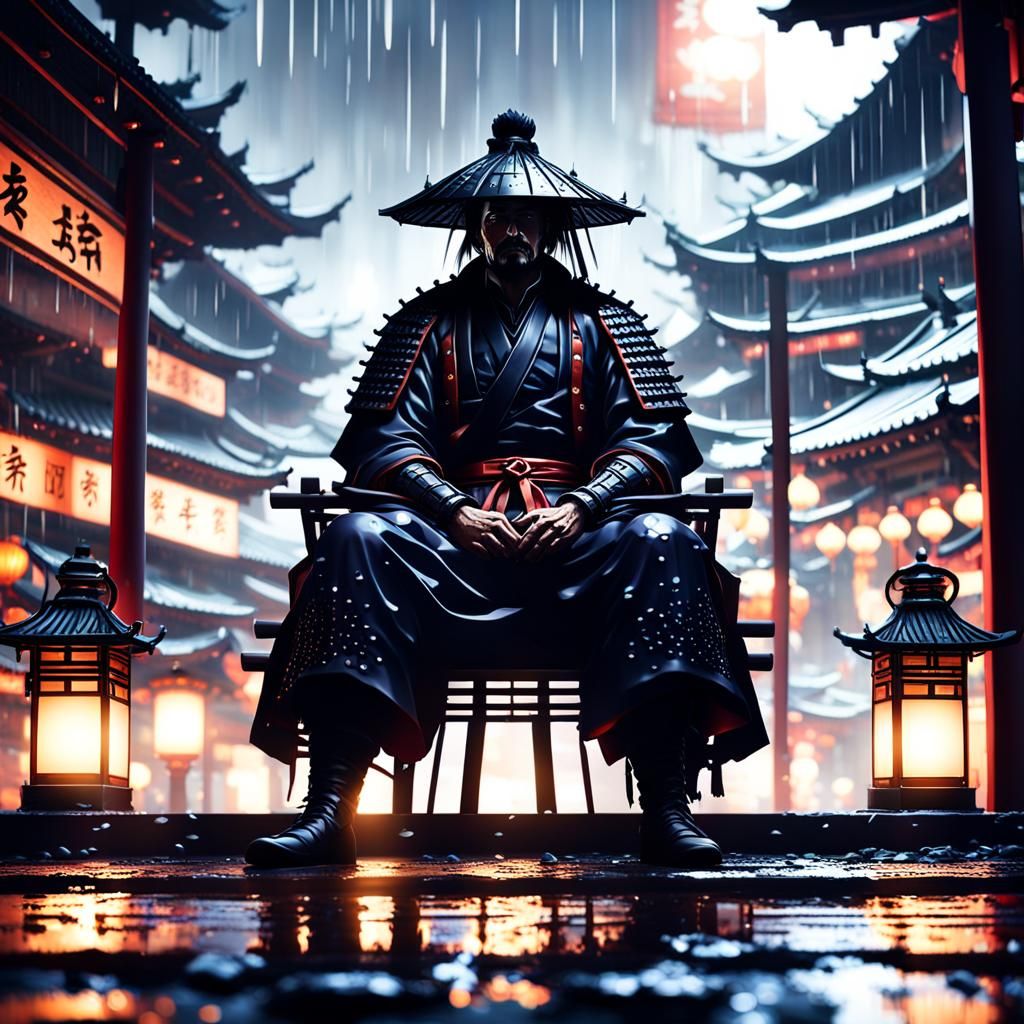 Samurai in Rainy Chinatown: A Dark Fantasy Concept