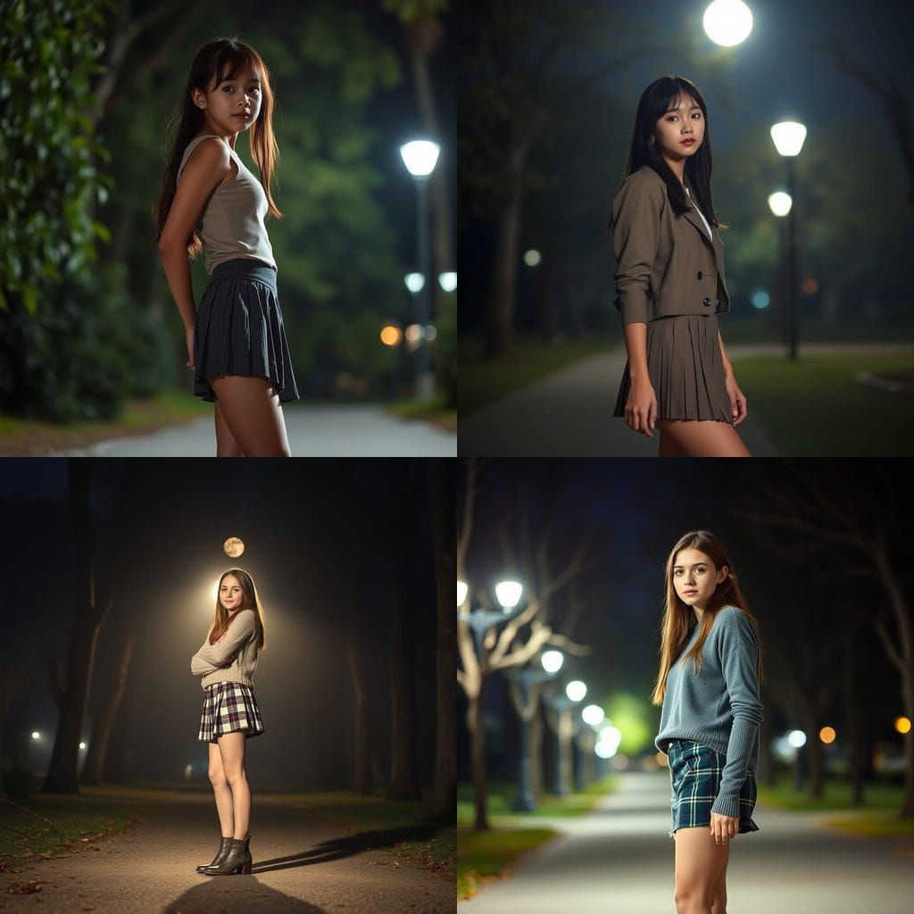 Teenage Girl in Park at Night: Professional Photography