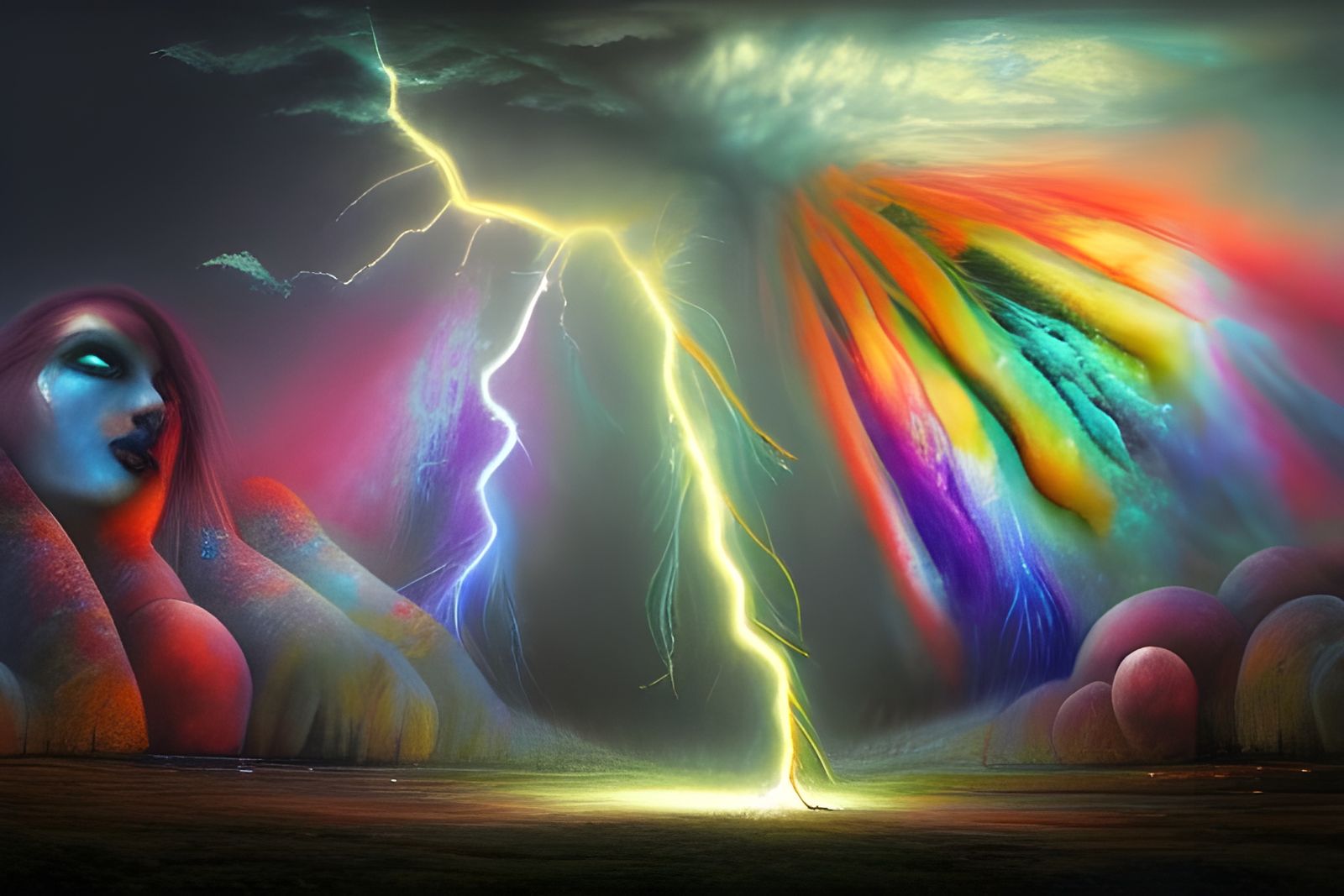 Rainbow Lightning Hybrids in Photorealistic Digital Art