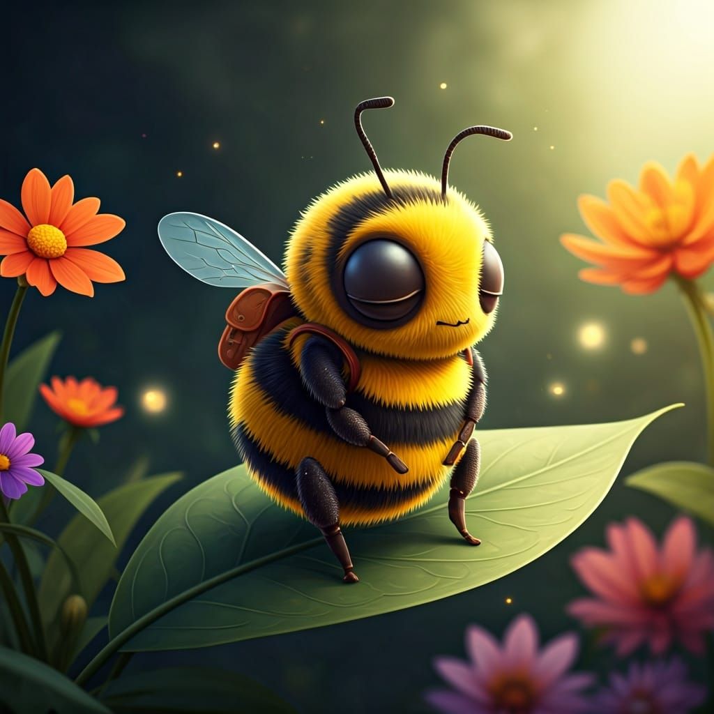 Sleepy Bumblebee in a Whimsical 3D Cartoon World