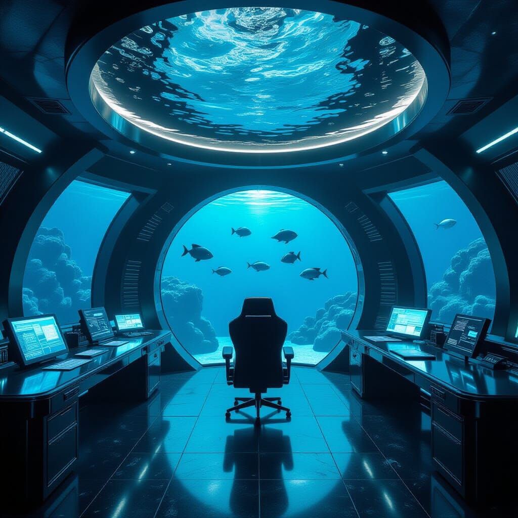 Ultra Modern Underwater Lair in Dark Sci-Fi Style