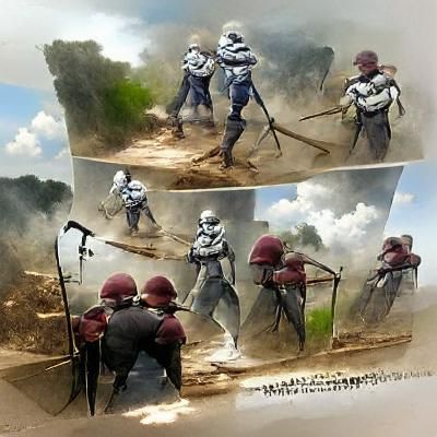 Futuristic Soldiers Battle in a War Zone
