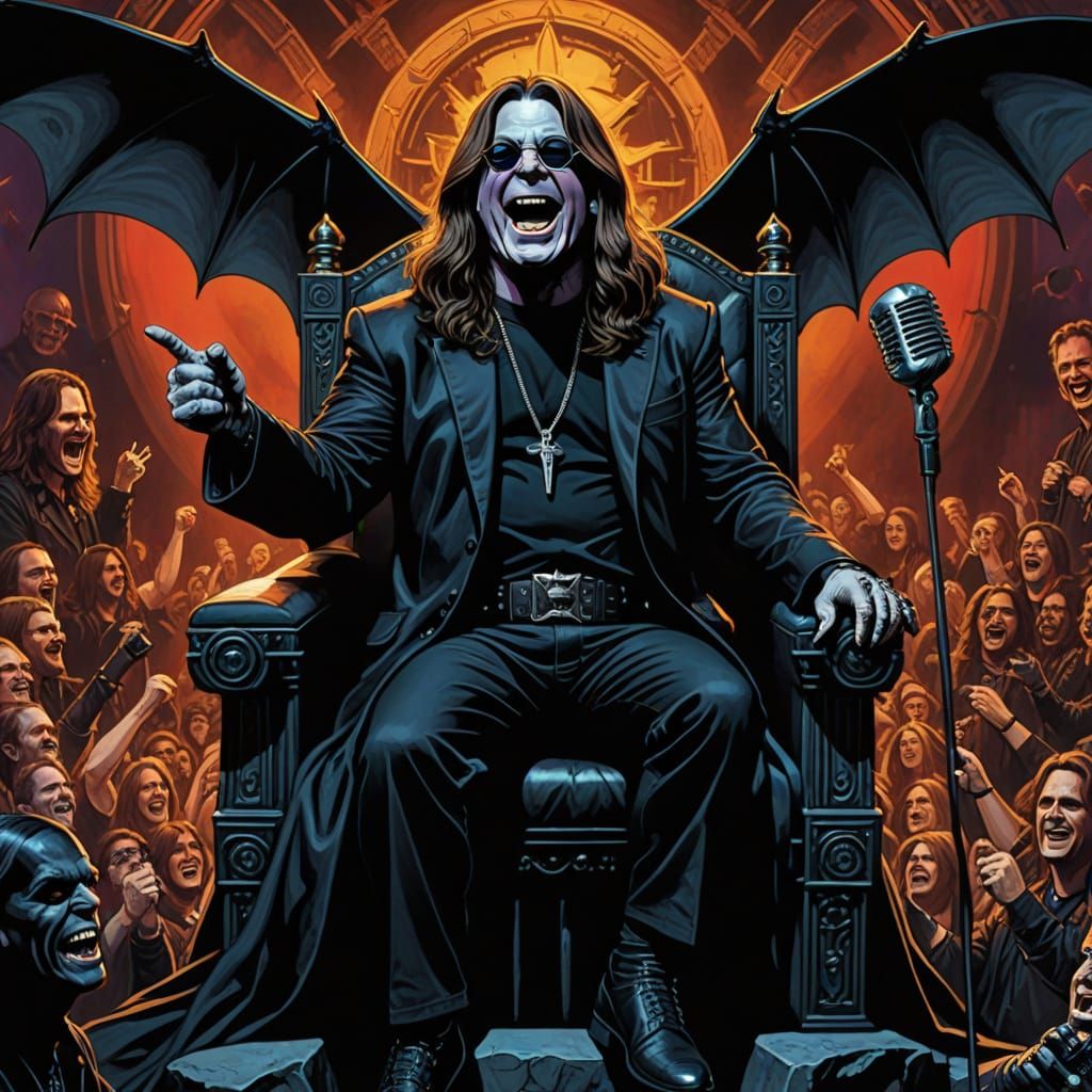 Ozzy Osbourne Triumphant: Oil Painting in Comic Book Style