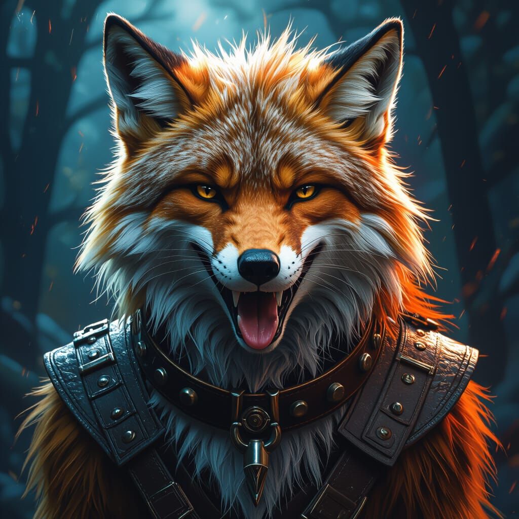 Mystical Fox Wolf Hybrid with Lion's Mane