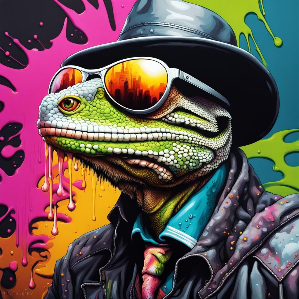 Lizard Wizard Portrait in Graffiti Street Art
