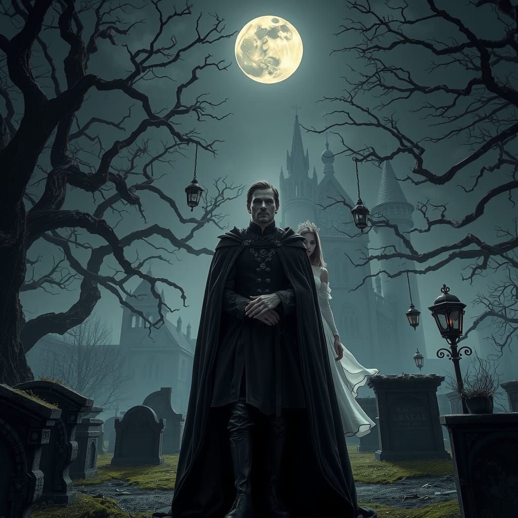 gothic castle ornate foreboding turrets, spikey gate. under ...