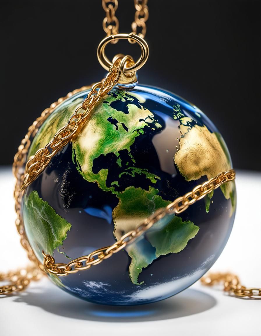 Earth Pendant on Gold Chain: Product Photography