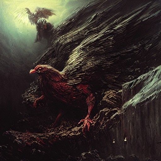 Super Chicken in the Abyss: Horror Illustration