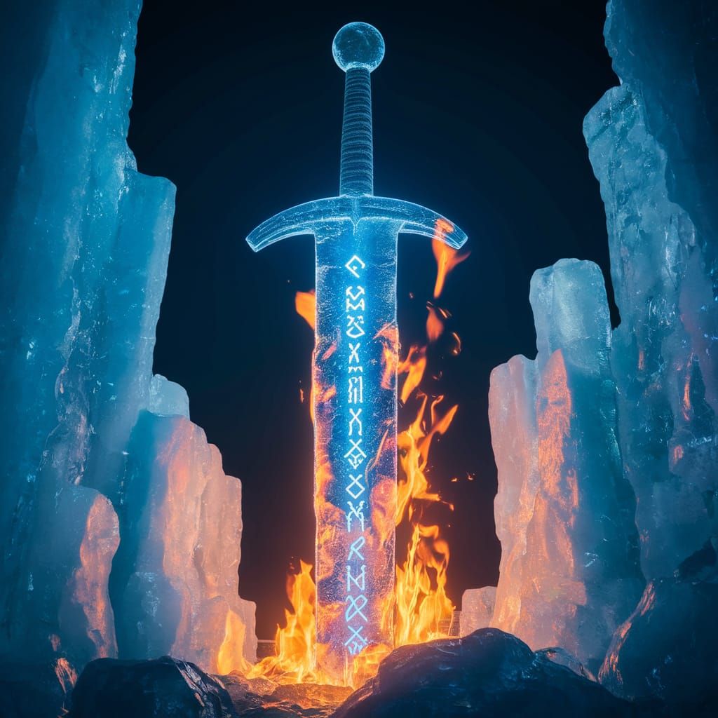 Ethereal Iceblade Radiates Blue-Orange Power