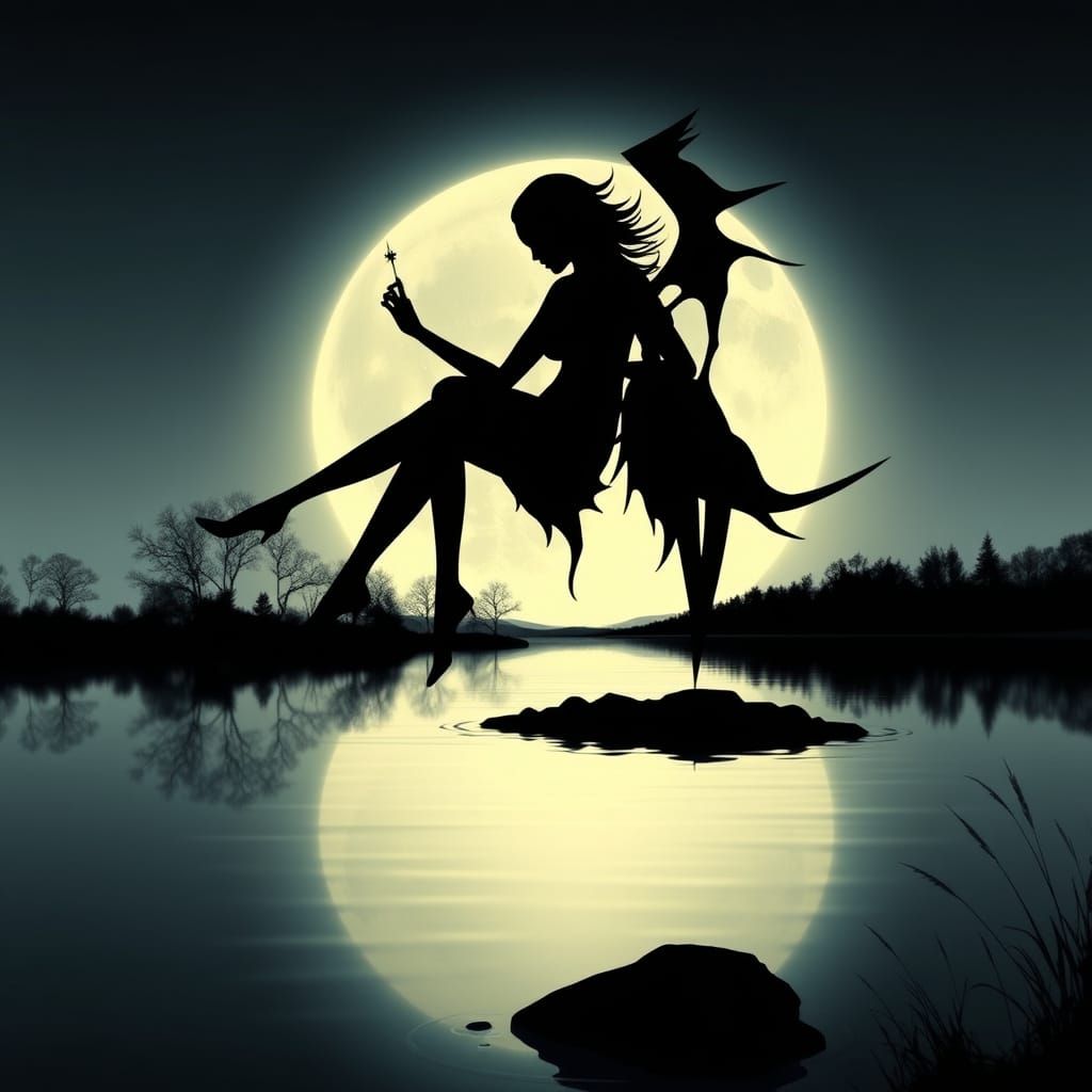 Elegant Death Supports Soul in Moonlit Reflection