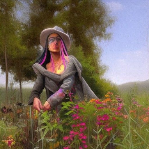 Goth Women in Eco Community: Oil Painting