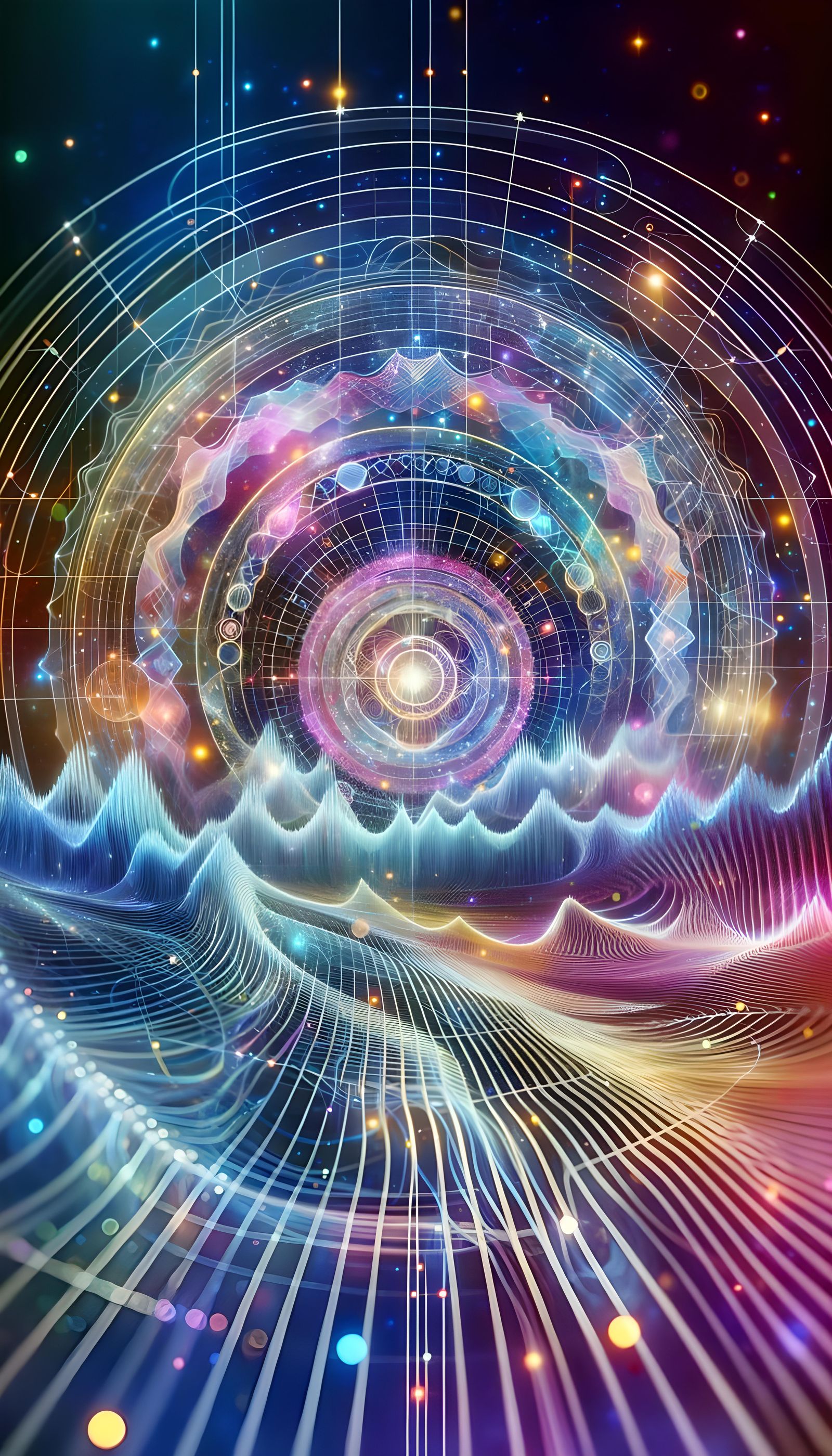 Musical waves; resonance;  Digital Sound Wave using sacred geometry, sensory art using bright colours and vibration;  vi...