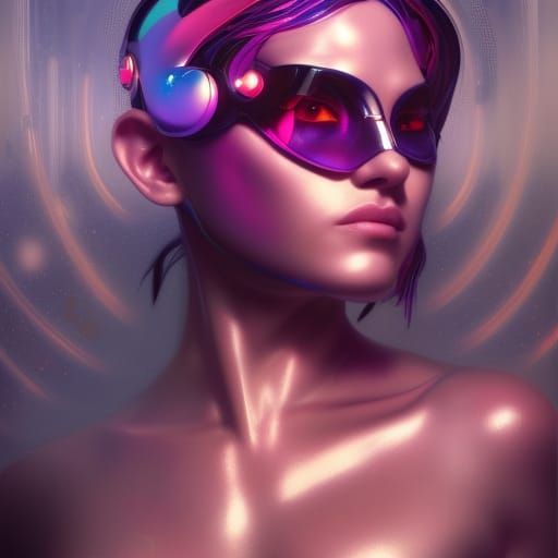 Cyberpunk Catgirl Portrait in Neon Nightcity Style