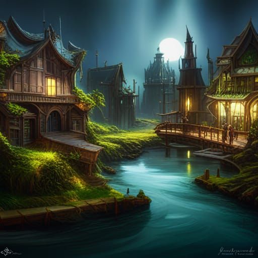 Arcane Walking City in Wetland Landscape