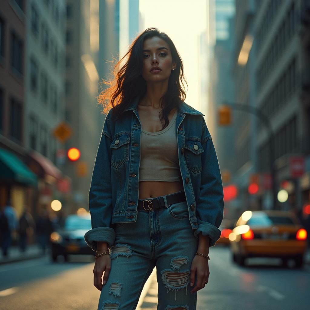 Gen Z Woman in New York, Cinematic Illustration