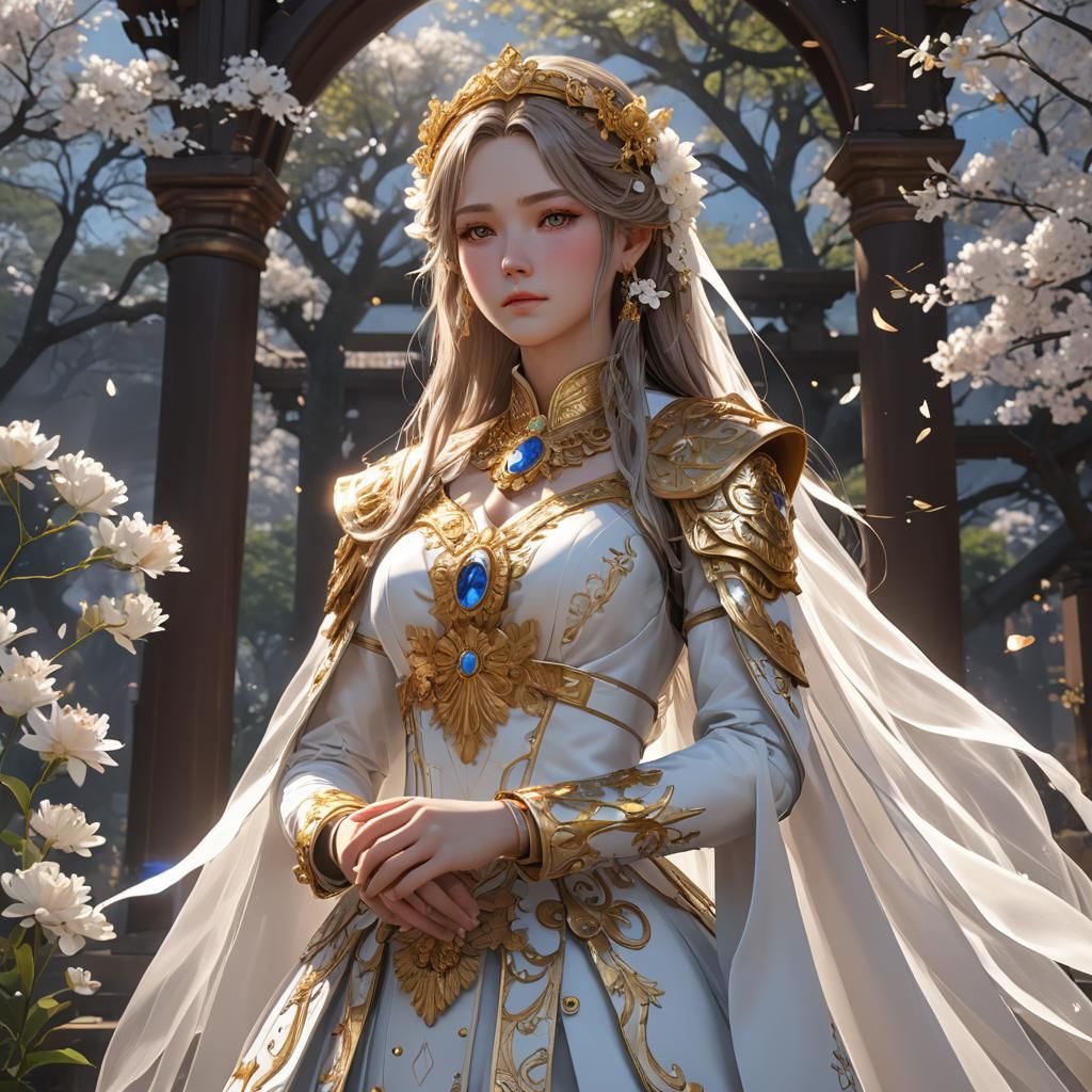 Radiant Anime Bride in Holy Plains: 3D Art