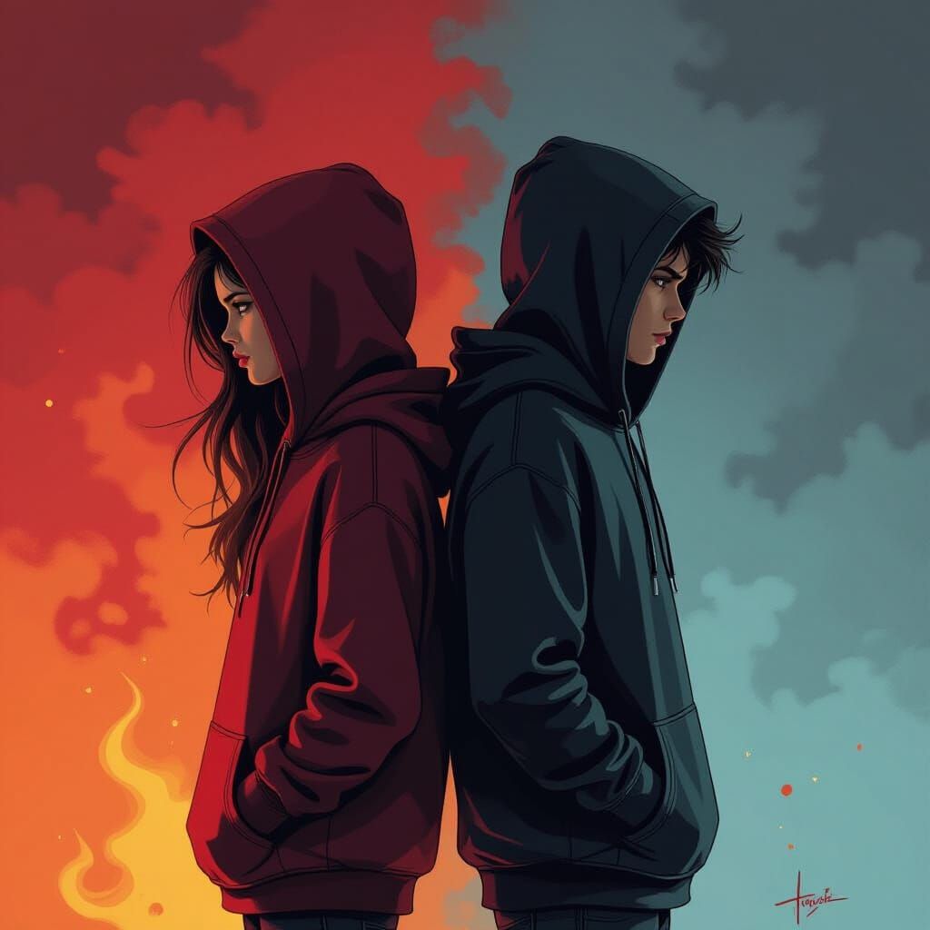 Dramatic Book Cover: Silhouettes in Fiery Red to Dark Hues