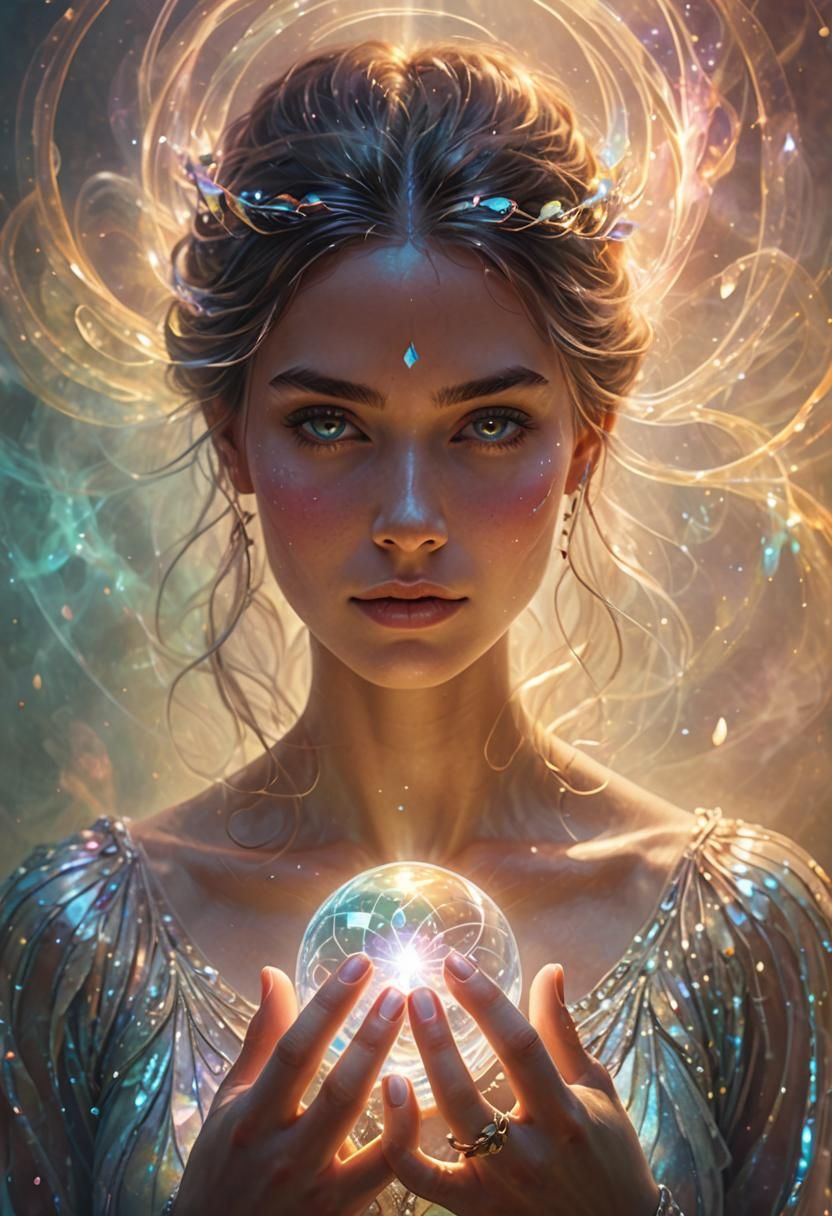 Mystical Woman Meditating with Crystal Orb