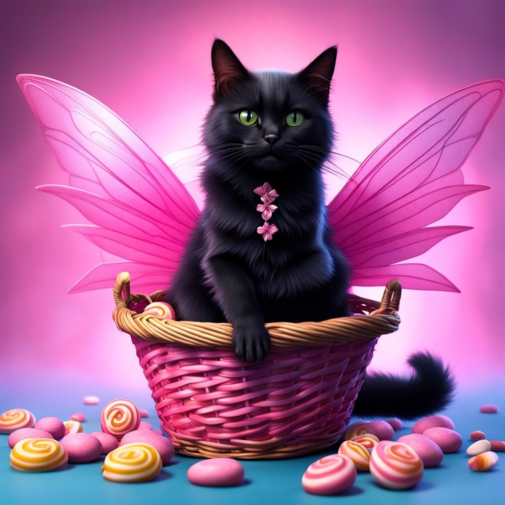 Black Cat Fairy in Candy Basket